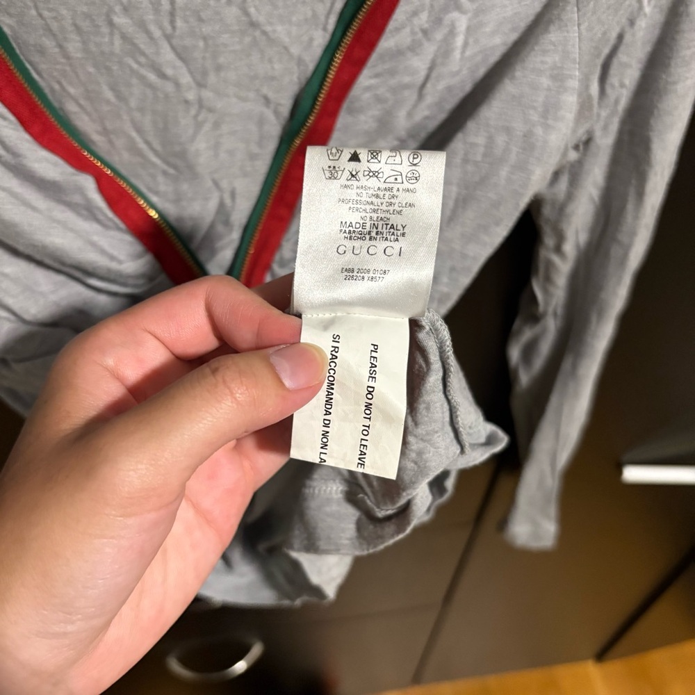 Gucci Gray Long Sleeve Top with Red and Green Accents Zip Up Top - Picture 6 of 7